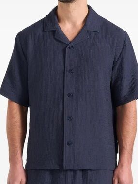 NEW Maniere De Voir size Medium Textured Navy Blue shirt